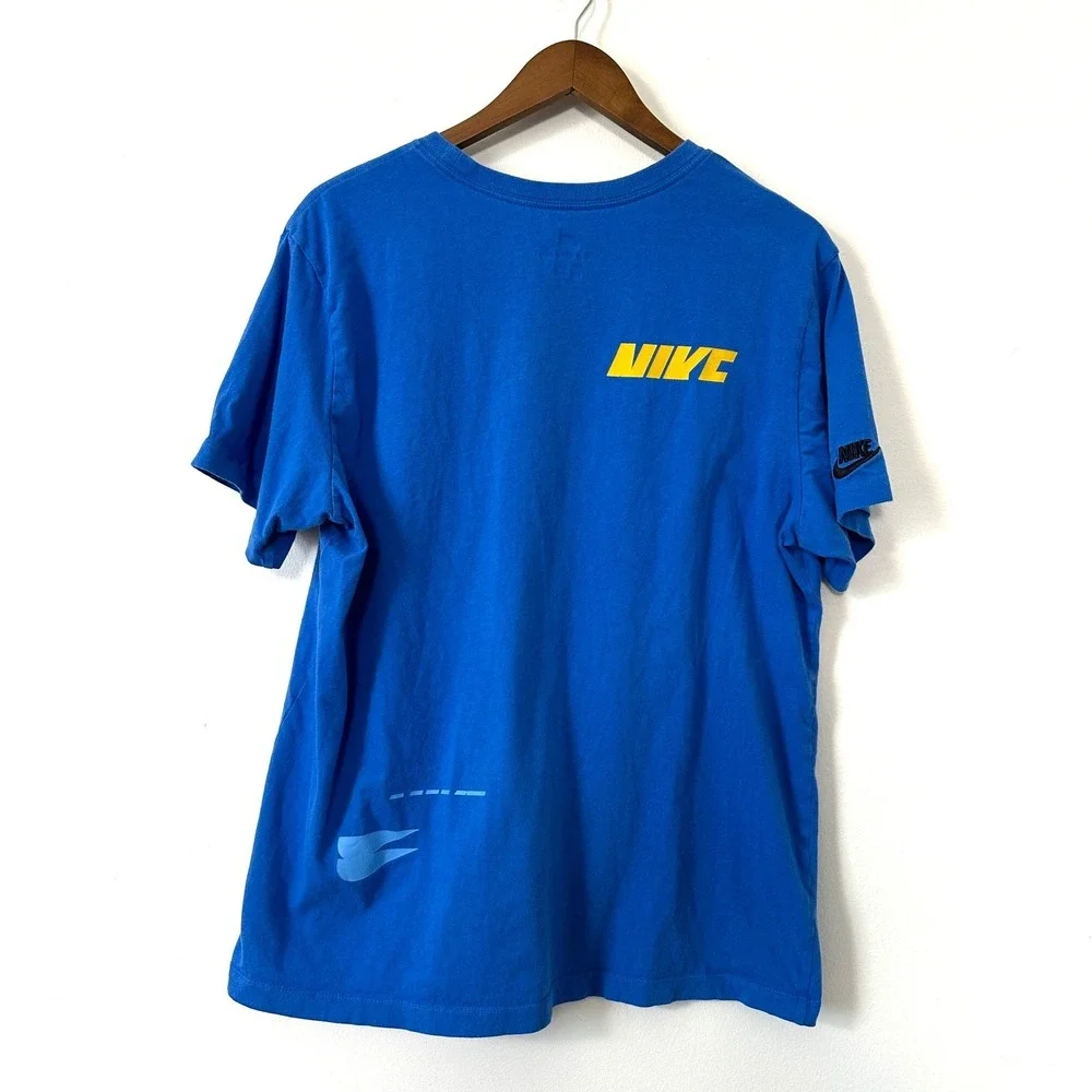 Nike Graphic Tee Shirt Sport Essentials Blue Red Yellow Swoosh Embroidered Large